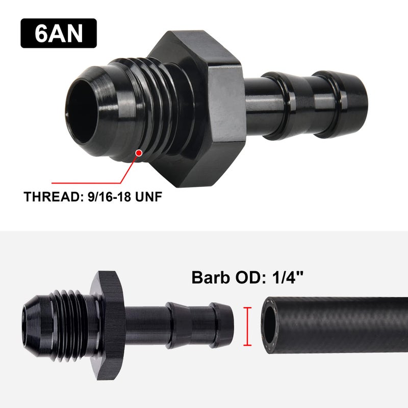 EVIL ENERGY 6AN Male to 1/4" Barb Push on Fitting Adapter Aluminum - Image 2